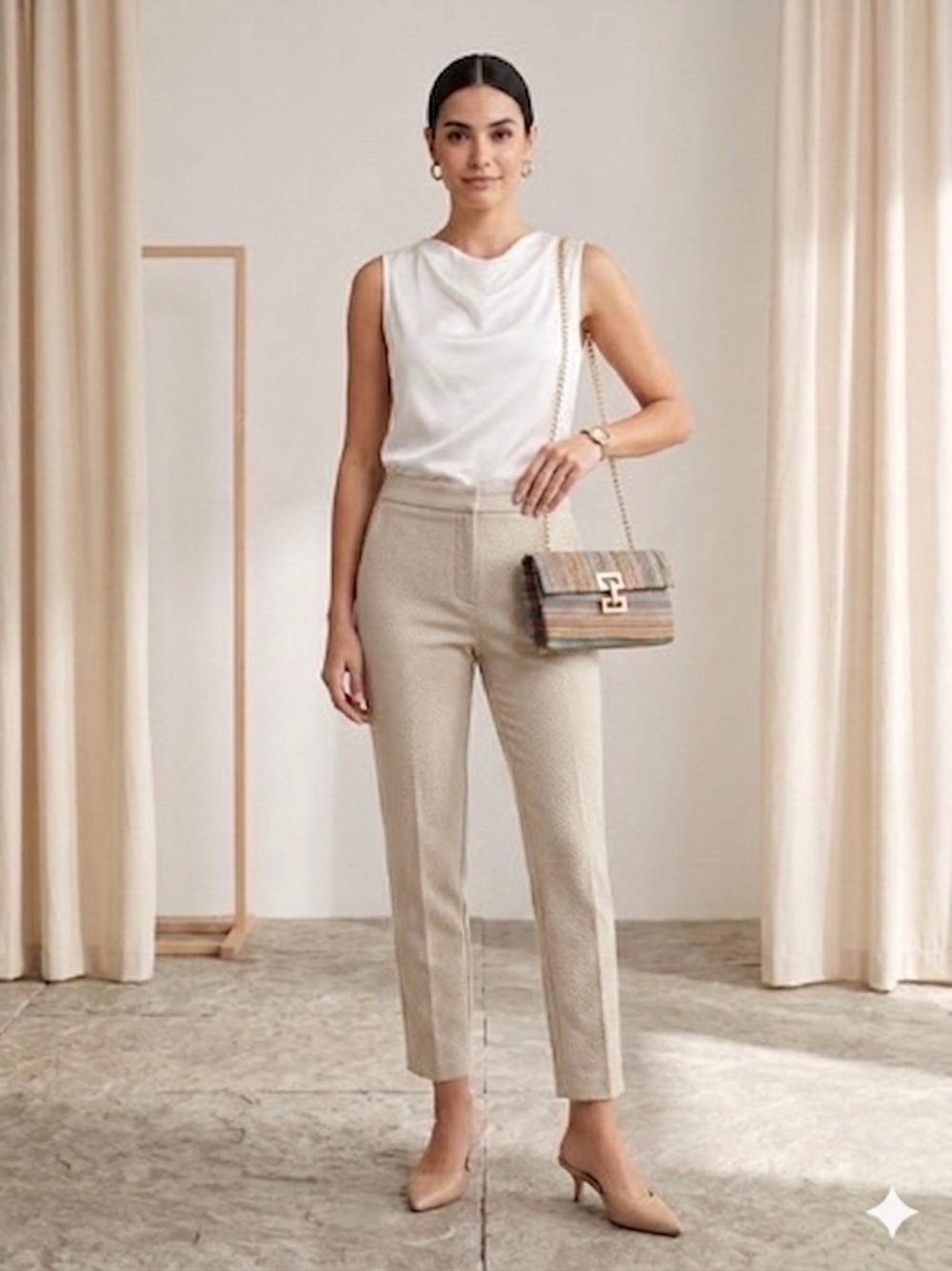 Glimpse Cream Ankle Pants - Sleek Cropped Trousers & Purse